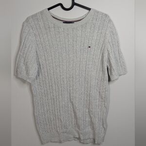Tommy Hilfiger Short Sleeve Cable Knit Sweater - Grey Heather Size M